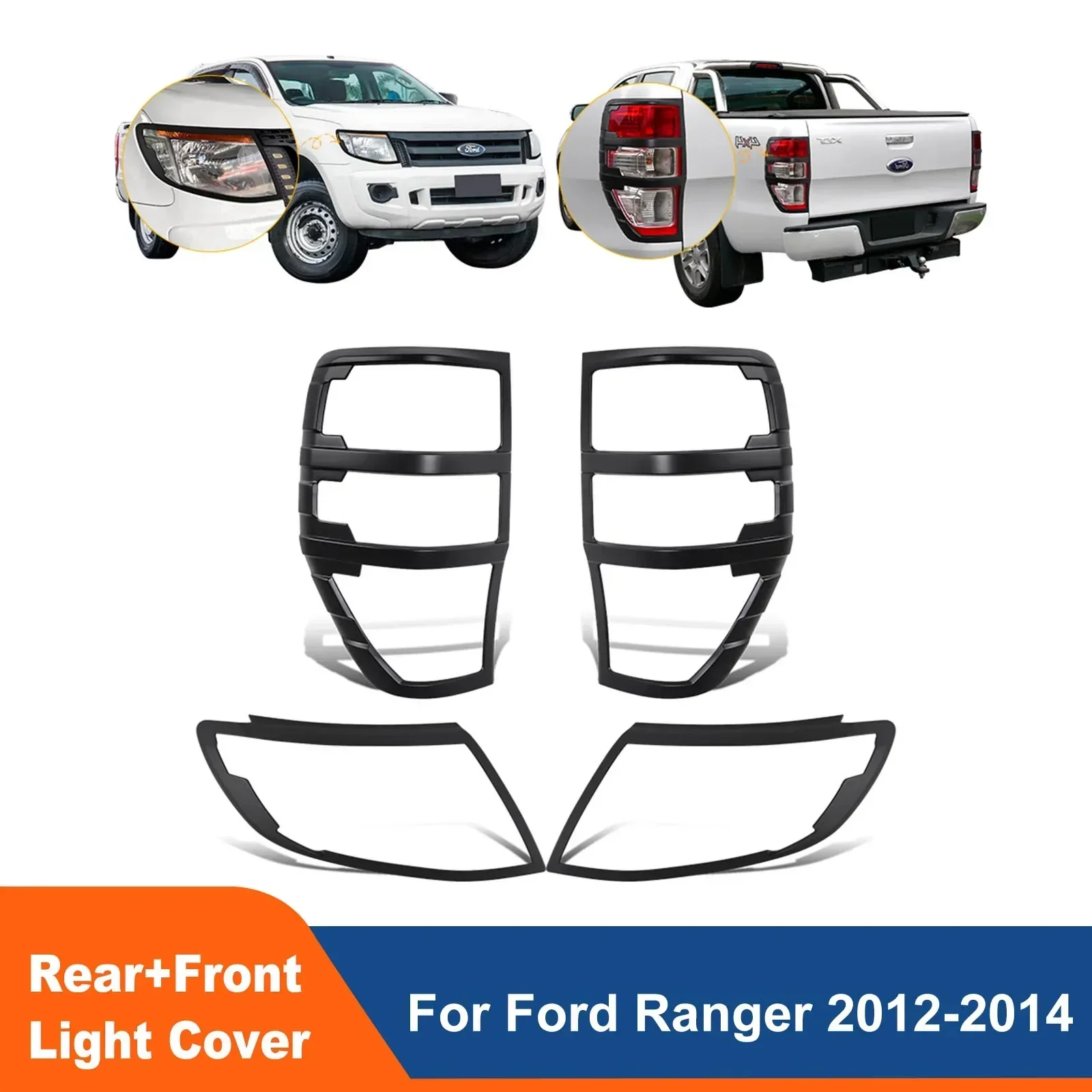 Matt Black Tail Lights Cover Head Light Surround Trim Protector Cover For Ford Ranger PX T6 2012 2013 2014 Wildtrak XLT XL XLS