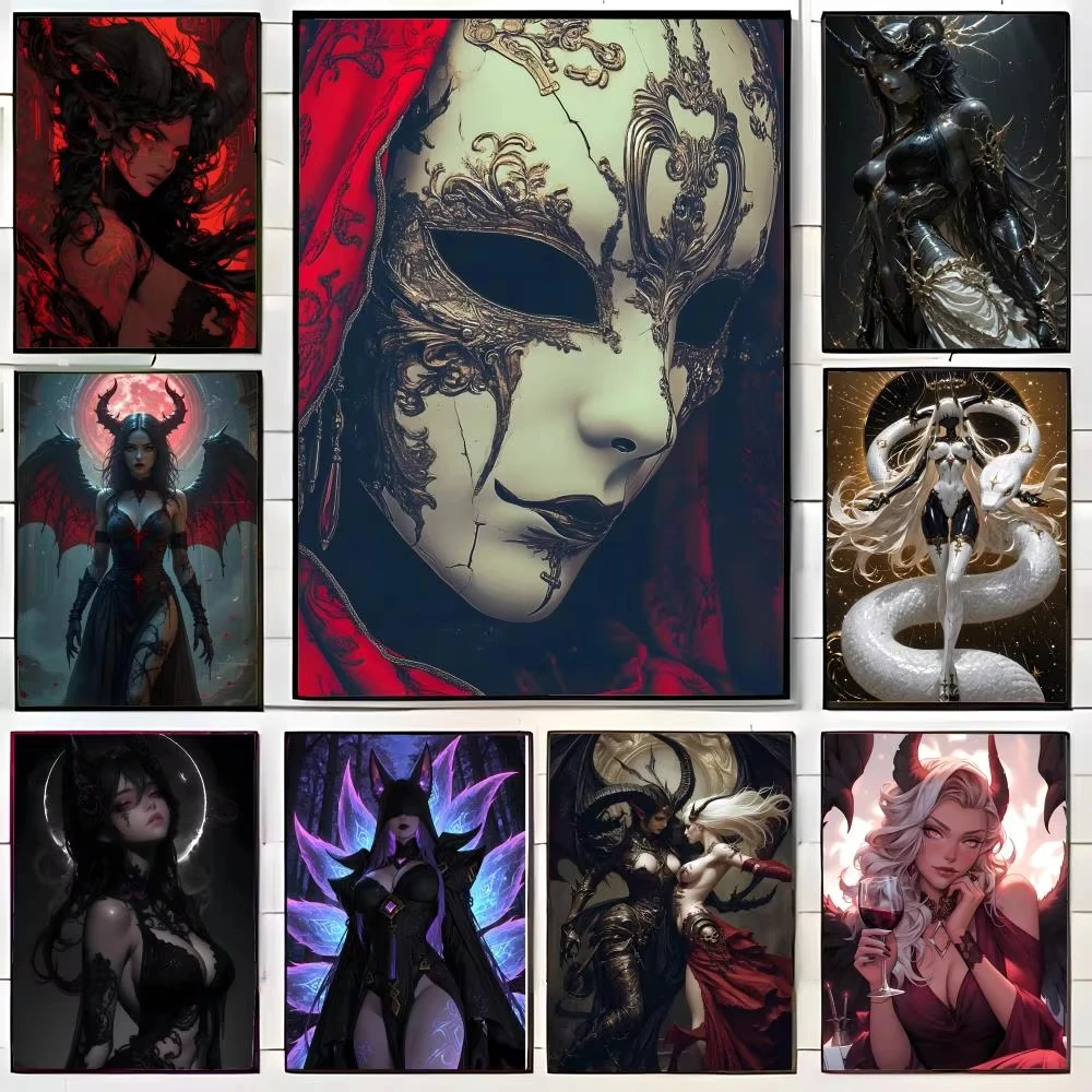 5D DIY Diamond Painting Kit Seductive Dark Succubus Anime Art Full Drill Rhinestone Wall Decor Craft Kit Home Gift Frameless