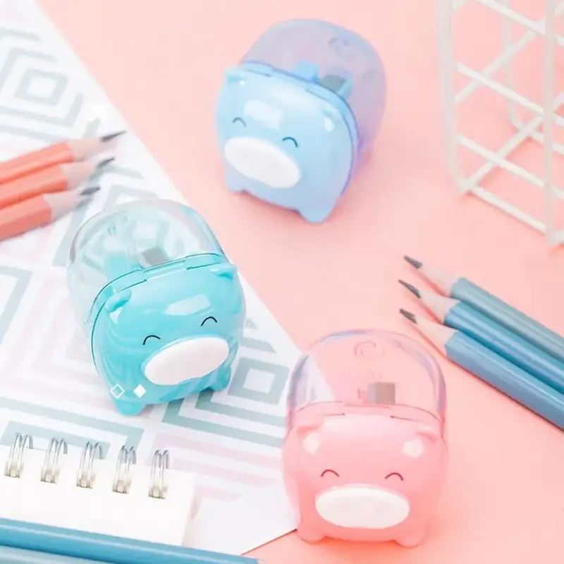 Pig Shaped Manual Pencil Sharpener, Plastic Waste Storage, Convenient Pencil Curler for Desktop