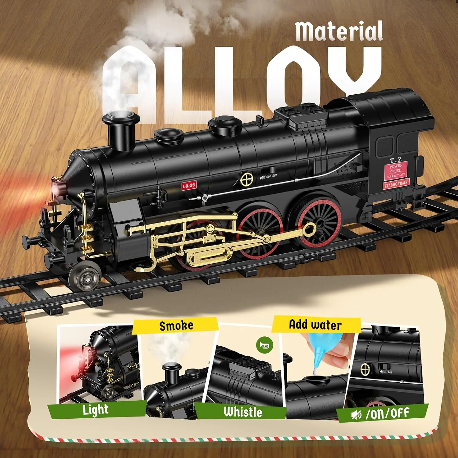 Interactive Toy Train Model Set with Light, Sound, and Smoke Features