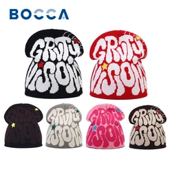 Bocca Letter Print Beanie Knitting Hat Cap For Men Women Winter Autumn Warm Wool Y2K Kanye Skullies Outdoor Gorras Fashion New