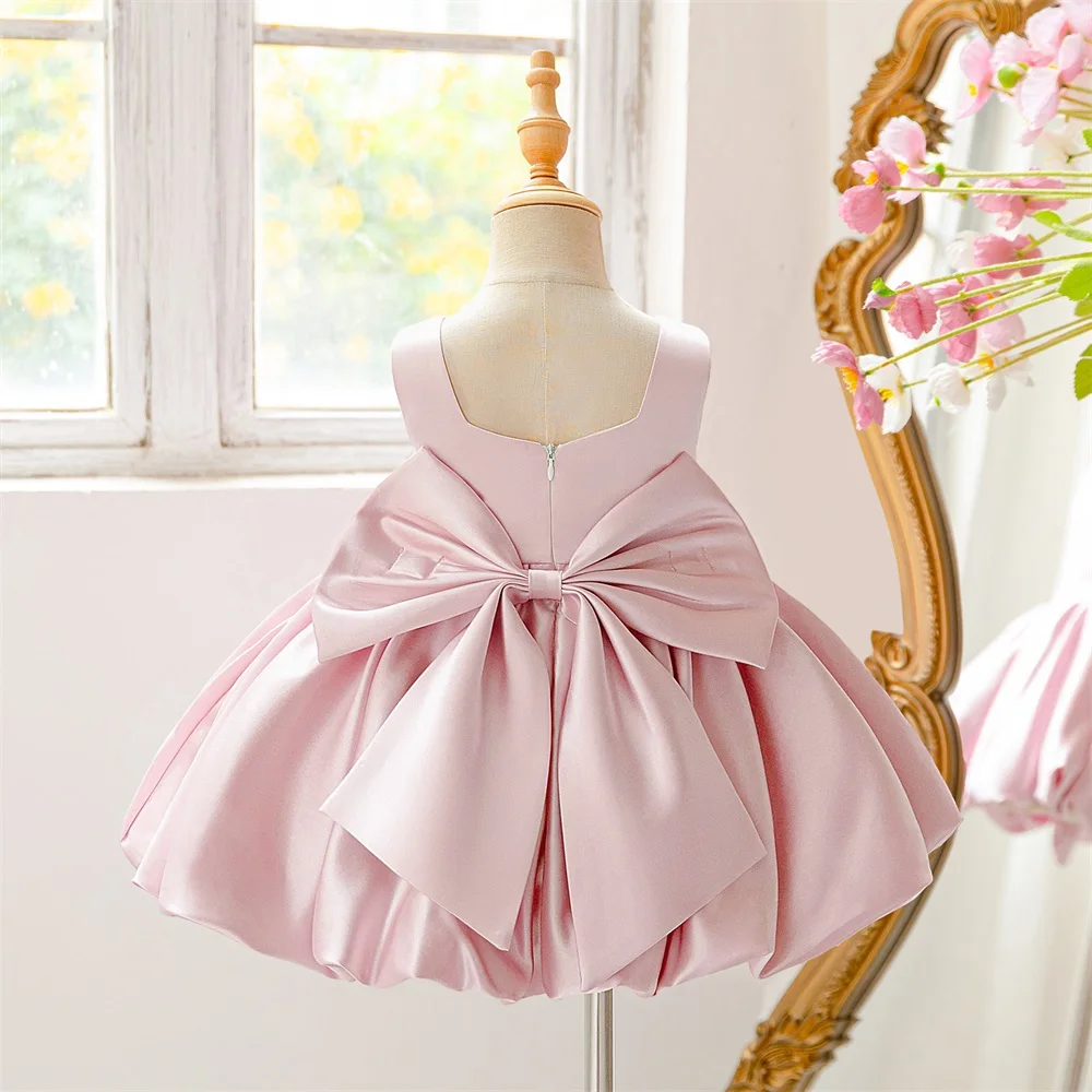 Girl Bow Ball Gown Pageant Newborn Host Formal Toddler First Birthday Cocktail Party Princess Baptism Frock