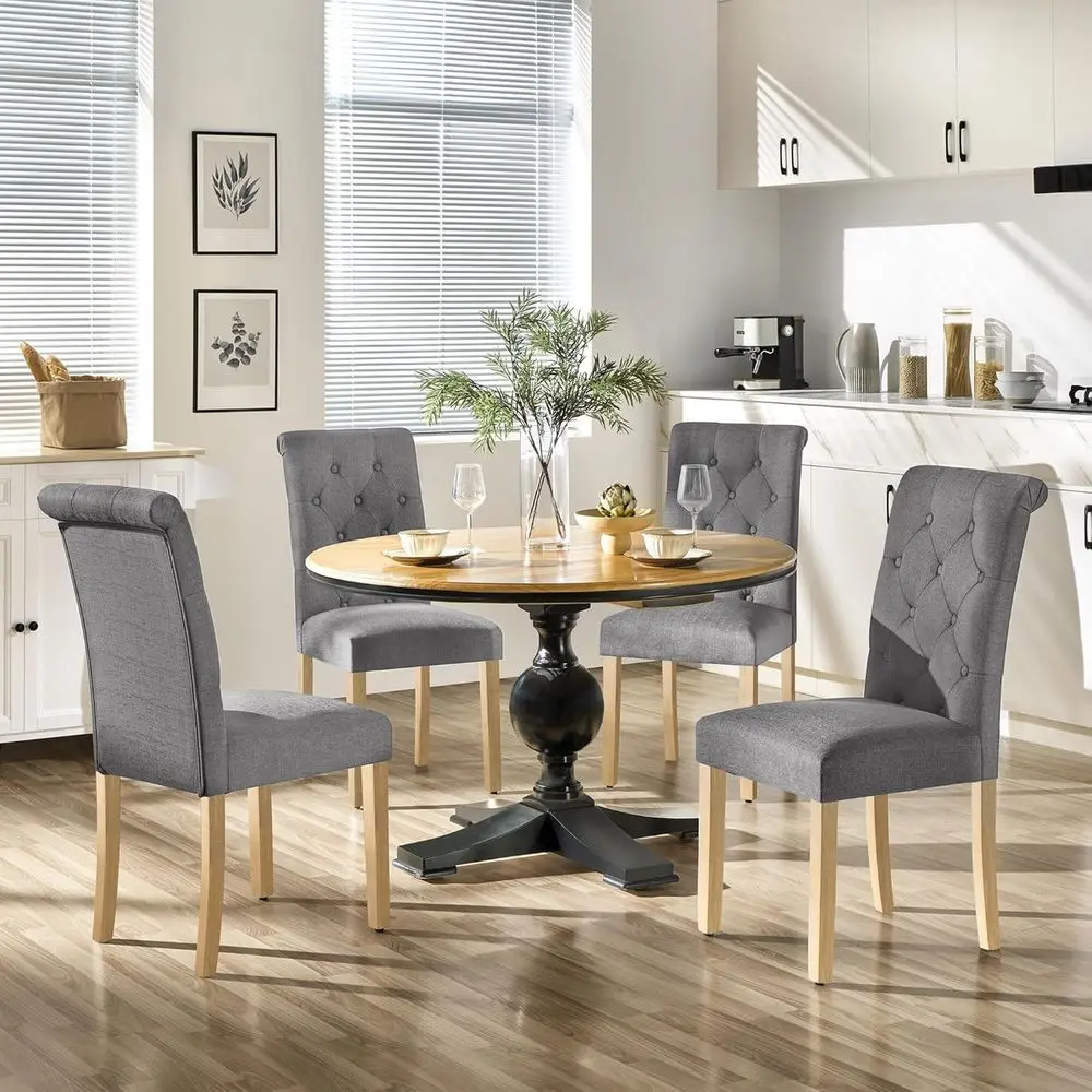 Dining Chairs Set o 4 ern Upholstered Parson Chairs k Gray | Button Tuted High Back Dining Room Chairs with abric Padded Seat, S