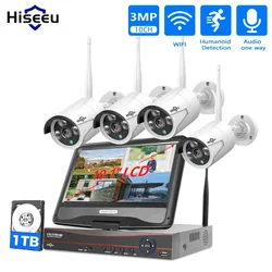 Hiseeu 3/5MP Kit telecamere di sicurezza wireless Telecamera IP esterna impermeabile Sistema di sorveglianza CCTV Set con monitor da 10.1 