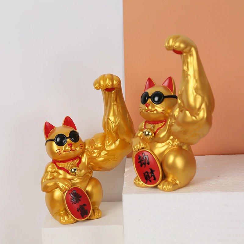 New Year's ornament rich cat vigorously arm muscle unicorn arm hair wealth cat office opening gift robbing wealth cat ornament