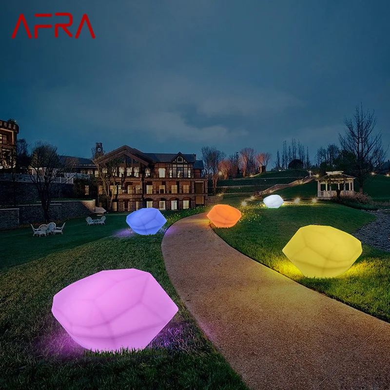 AFRA-luces de césped modernas de 16 colores, USB, eléctrico, creativo, 3D piedra blanca con Control remoto, decoración IP65 para jardín y parque