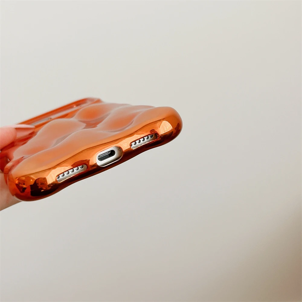 Luxury Plating Wrinkle Wavy Curly Case For iPhone 17 16 15 14 13 12 Pro Max Plus Air 3D Unevenness Soft Camera Protection Cover