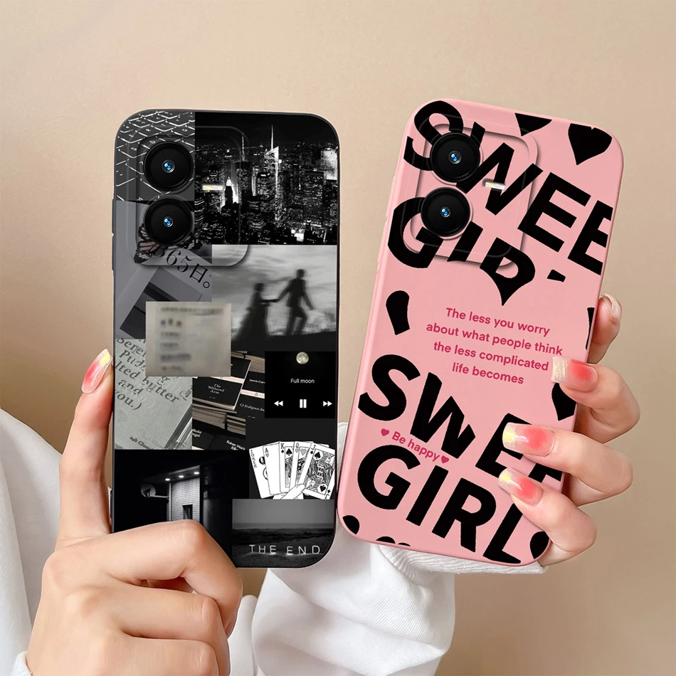 Case For Vivo Y22 Y22S Cover Camera Lens Protector For Vivo Y 22 Soft Liquid Silicone Cartoon Phone Back Covers For Women Man