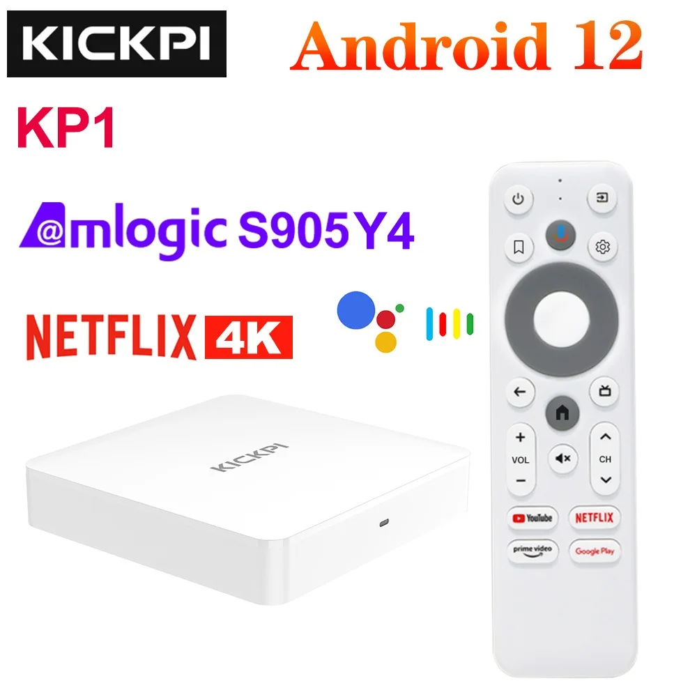 KICKPI KP1 Google TV Box Android 12 Amlogic S905Y4 2GB 32GB Support AV1 1080P H.265 4K 2.4G&5G Wifi BT Androidtv Box