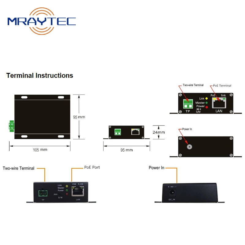 10/100M POE Ethernet Over 2-wire Twisted Pair Extender Up To 500m Long Reach 60W POE Extender For IP Camera 1 Pair