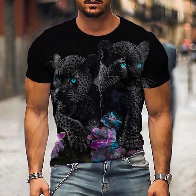 

Vintage Leopard Graphic T Shirt For Men Clothing 3D Black Panther Printed T-Shirt Unisex Casual Short Sleeve Loose Tops Y2k Tees
