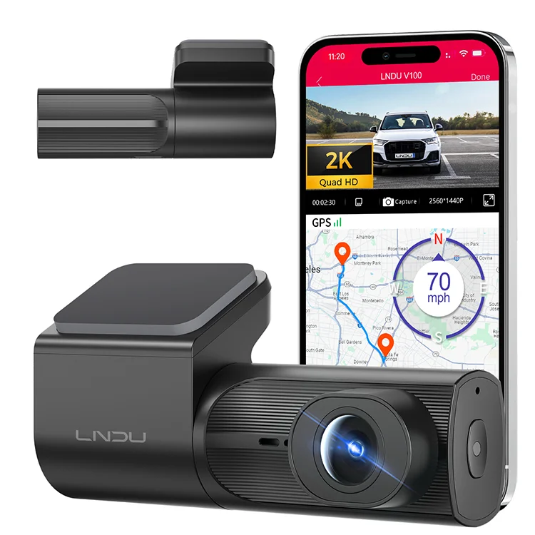 LNDU V100 2K Dash Cam WiFi 24H Parking Mode Car DVR with Loop Recording G-Sensor  APP Control Front Car Camera