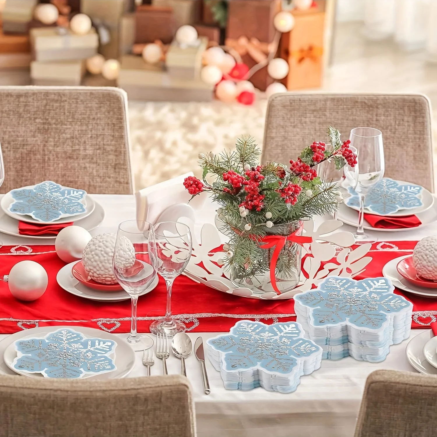 16pcs Winter Snowflake Napkins Disposable Luncheon Napkins Blue Winter Cocktail Napkins Disposable Hand Towels for Winter Party