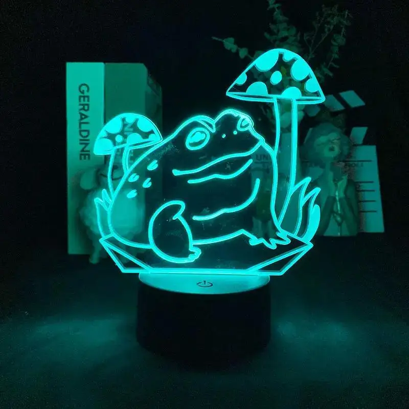 Cartoon Frog 3D Night Light Cute Animal Creative Table Lamp with Touch Switches and 7 Colorful Glow Lamps for Home Decor Gift