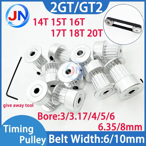 2GT Pulley 14T 15T 16T 17T 18T 20T Teeth 2MGT Timing Belt pulley Bore 3/3.17/4/5/6.35/8mm GT2 Synchronous Pulley Width 6/10/mm