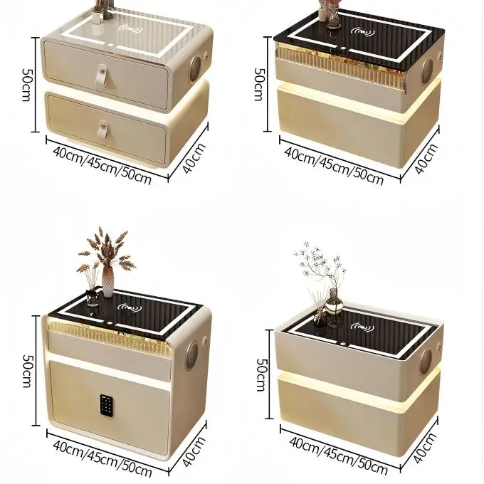 طاولة بجانب السرير الذكية المخصصة بالجملة مع شحن لاسلكي وإضاءة LED بتصميم حديث لاستخدام غرفة النوم والشقة #2