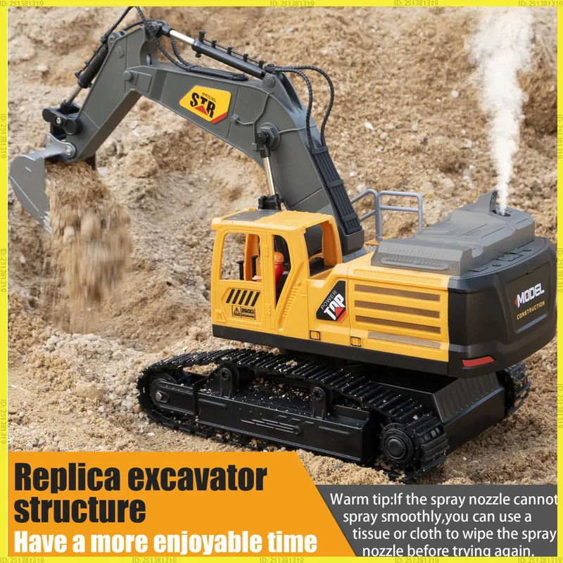 Alloy RC Excavator spray Fog 14CH Remote Control Engineering Car With light Electric Construction Rc Car Toy Kids Birthday Gift