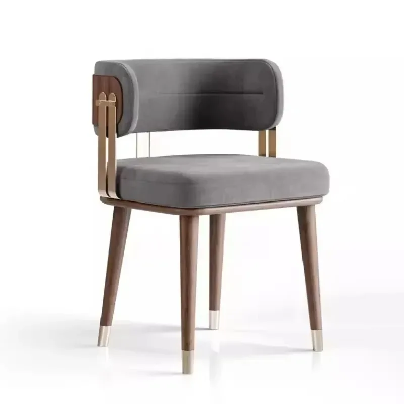 JP Modern Solid Wood Dining Chair Light Luxury for Apartment New Chinese Design for Bedroom Hotel Club Leisure Metal