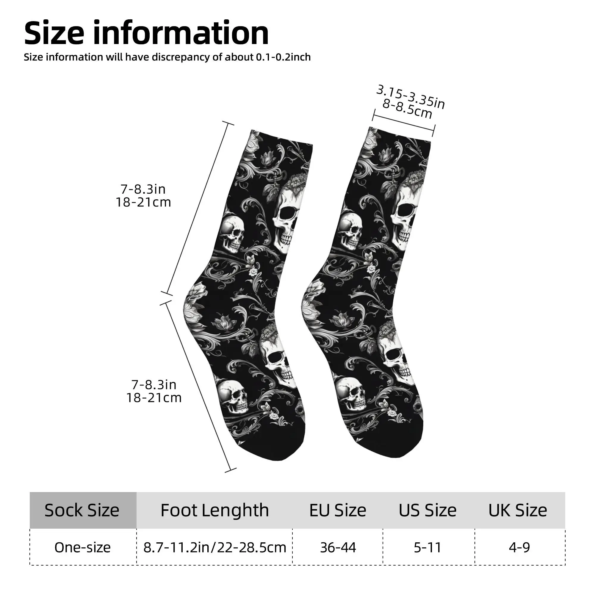 1pc Skulls Damask Gothic Flowers Printed Men's Socks  Novelty Hip Hop Harajuku Pattern Crew Sock Casual Gift