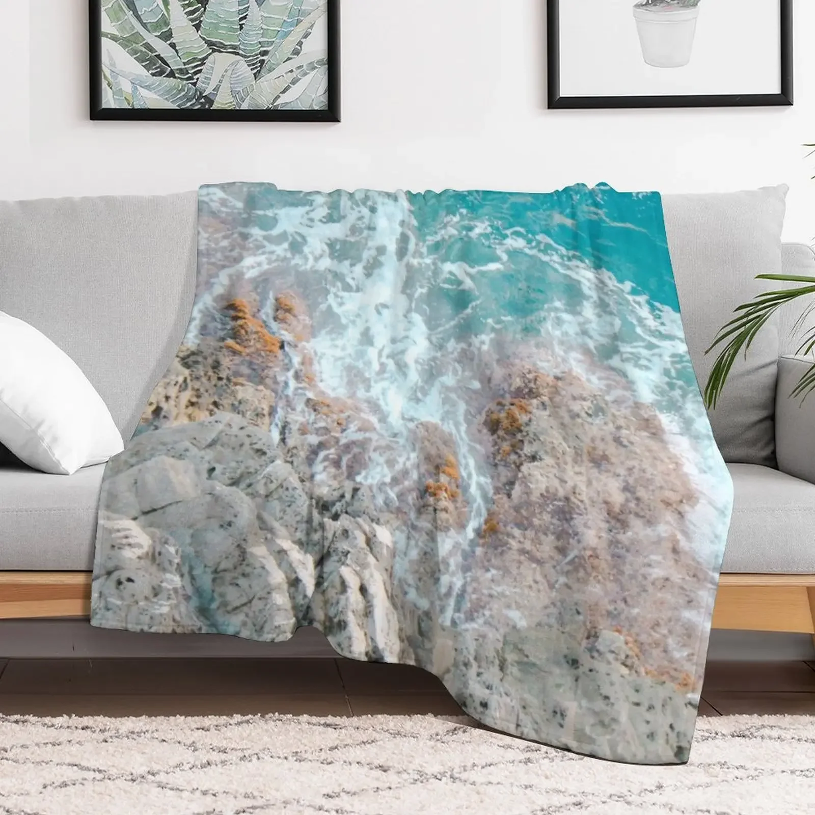 Mediterranean Ocean Side Cliffs Throw Blanket Decoratives Tourist Blankets