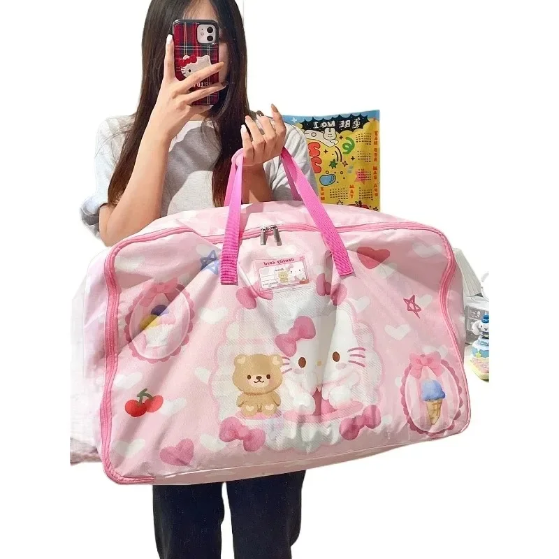  Hello Kitty Quilt Duffel Bag for Women Household Clothes Organizer Luggage Travel Bag Large Capacity Cartoon