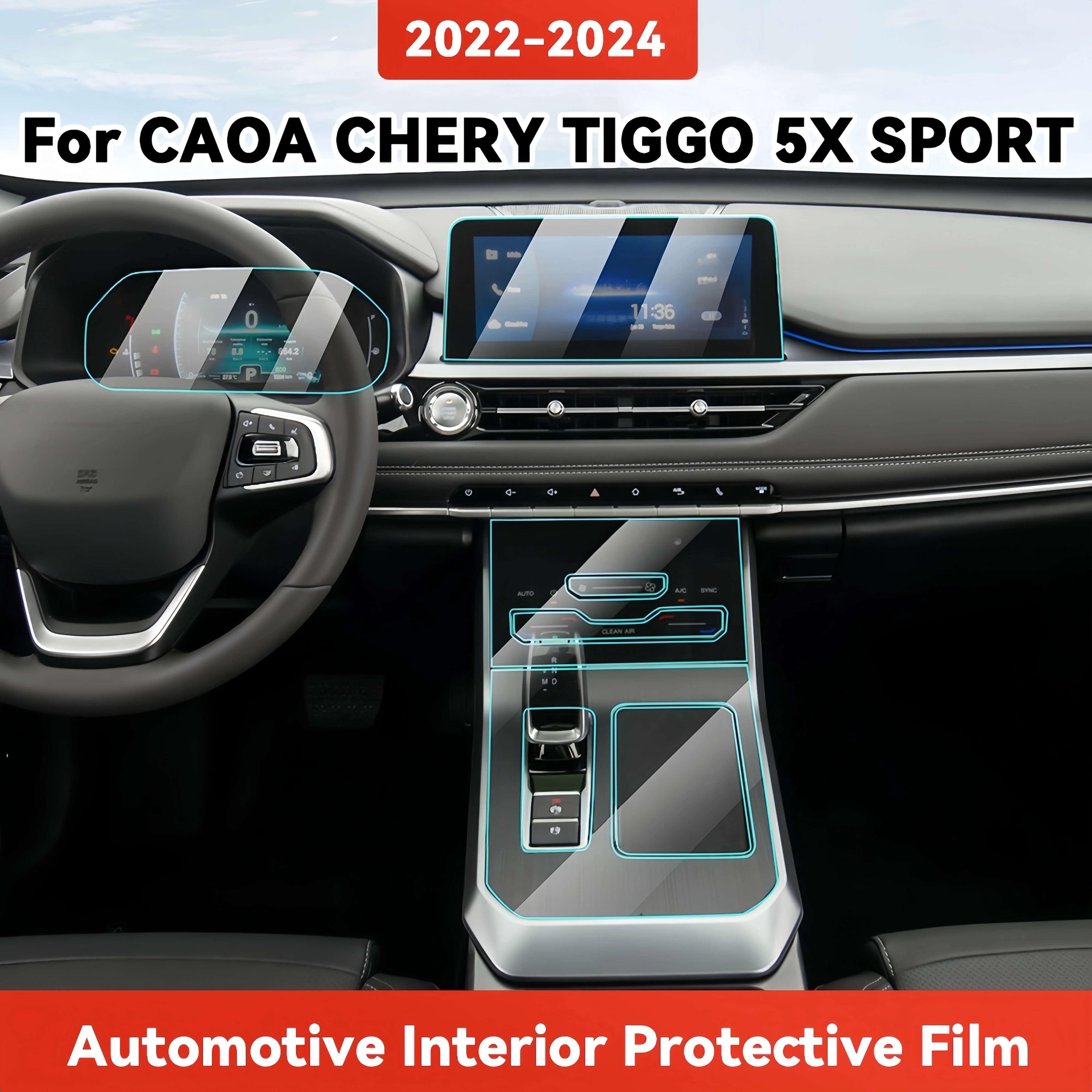 For CAOA CHERY TIGGO 5X SPORT 2022-2024 Transparent Protective Film Car Interior Central Control Navigation Panel Auto Sticker