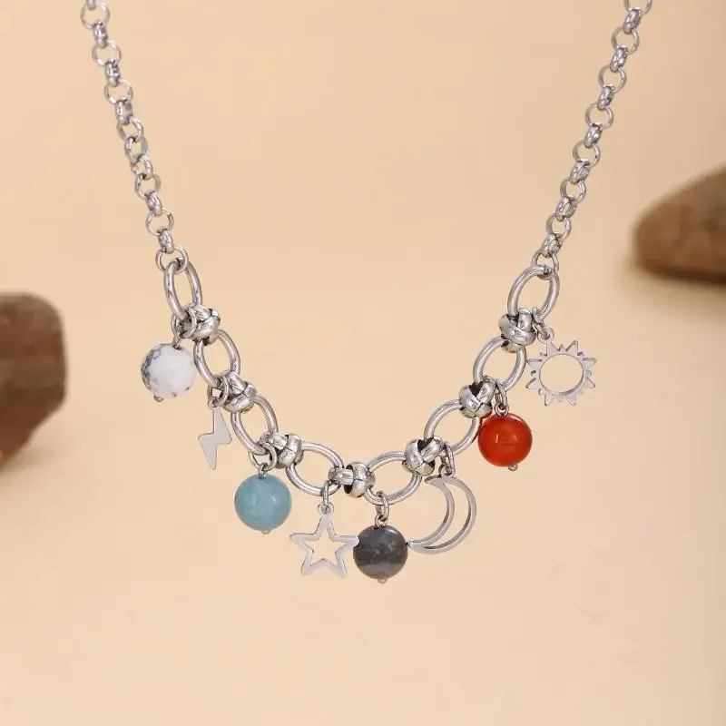 نجم البحر محارة تقليد اللؤلؤ المرأة الفولاذ المقاوم للصدأ قلادة الشمس والقمر قلادة الصيف عطلة الشاطئ Y2K الأزياء والمجوهرات #5