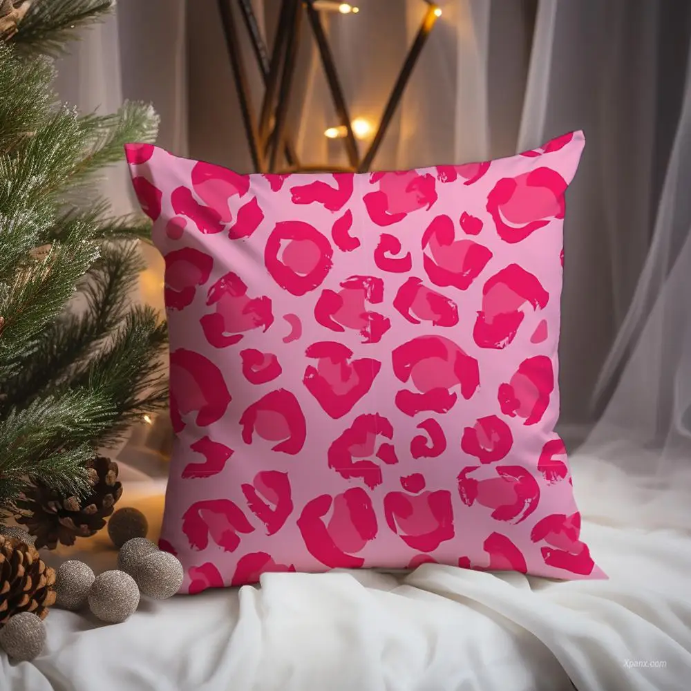 PPink Purple Geometric Leopard Block Allover Print Cushion Cover Premium Comfort Reversible Pillow Cove -Two in One Design for