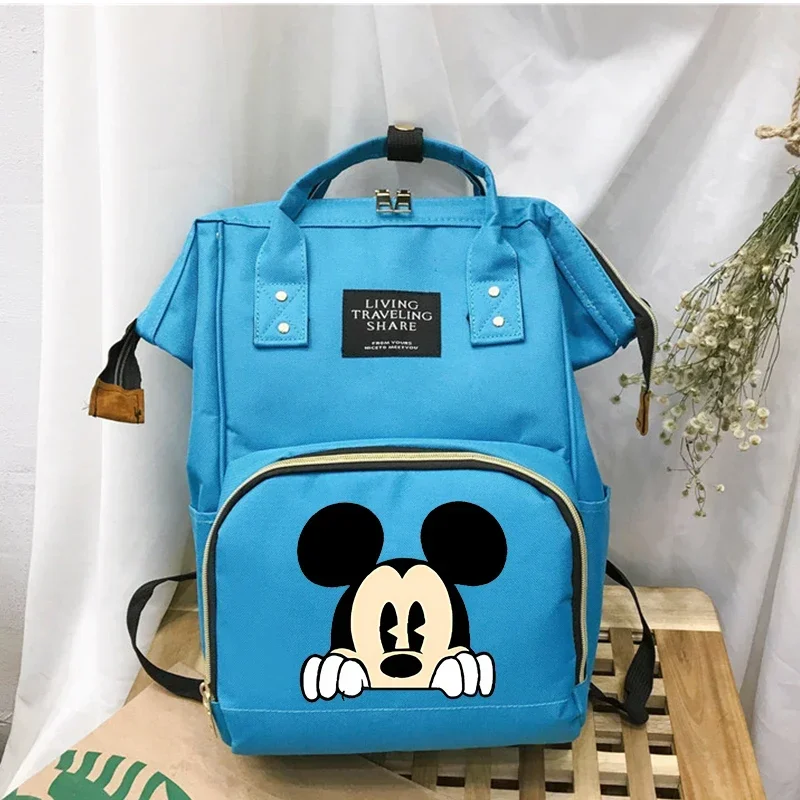 Disney Mickey Minnie Mommy Bag Milk Storage Handheld Canvas Color Matching Backpack Women Bag Baby Mom Bottle Bag Large Capacity