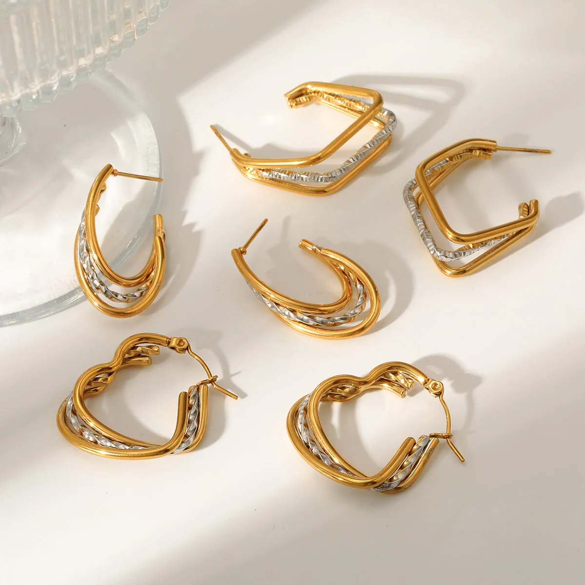 

Gold Geometric Heart Shape Multilayer Stud Earrings for Women Stainless Steel Exaggerated Classic Earrings Metal Fashion Jewelry
