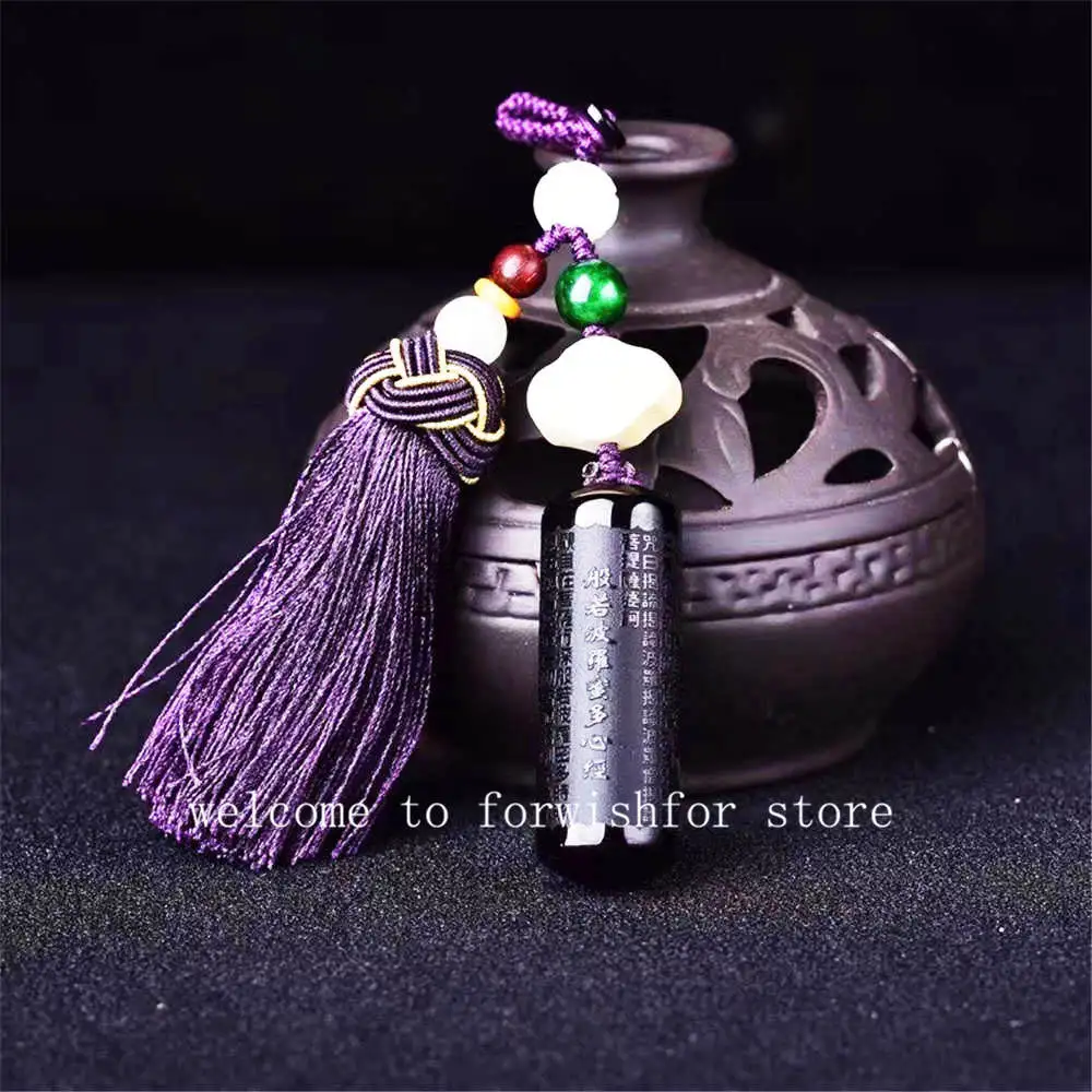 High-grade Natural Obsidian Buddha Pendant Prajna Paramita Buddha Car Hanging Heart Sutra Bag Hanging Mobile Phone Chain Key Cha