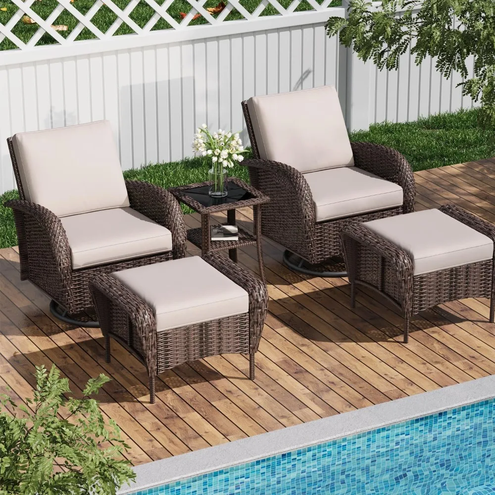 

Outdoor Rotating Chair Set, 5-piece Rattan Courtyard Furniture Set, Courtyard Tavern Set, Dialogue Set with Tempered Glass Edges