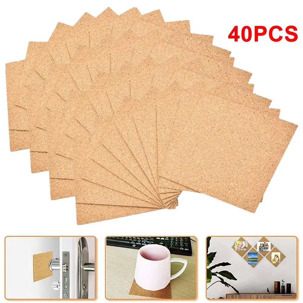 40Pcs Cork Coasters Square Cork Mat Self-adhesive DIY Backing Sheet For Home Bar Natural Wine Drink Tea Coffee Coaster