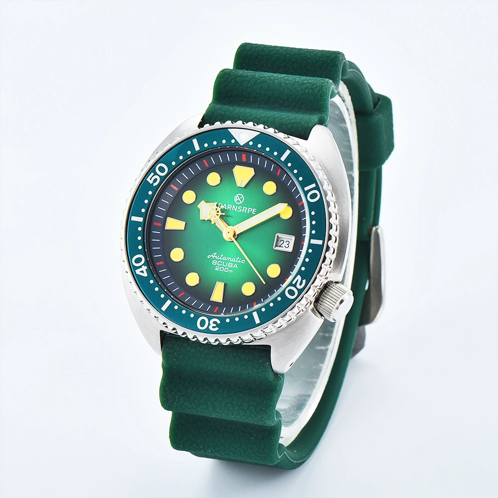 PARNSRPE Diver Men\'s Automatic Mechanical Watch Japan NH35 Movement Green Dial Rubber Strap Sapphire Glass Elegant Men\'s Watch