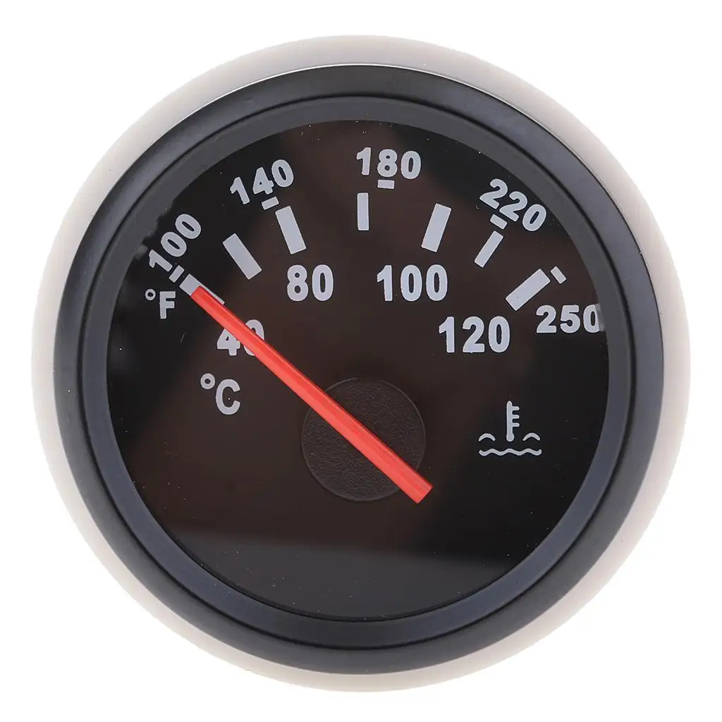 52mm 2' 9-32V Waterproof Boat Marine Water Temperature Gauge Pointer Water Thermometer White Dial Natural Color Front Cover