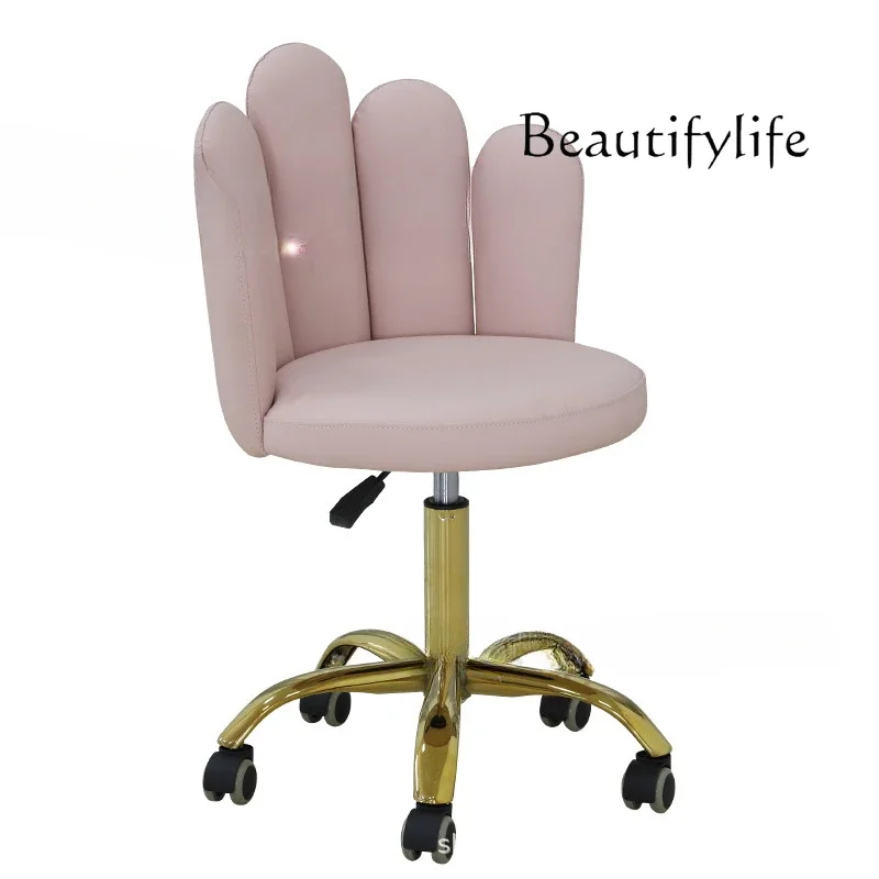 Stainless Steel Gold-Plated Swivel  Industrial Chair Leather Lifting Experimental  Office Manicure Technician Chair