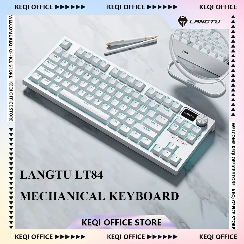 Langtu Lt84 Teclado mecánico con cable pantalla perilla multifunción 3 modos teclado de juego inalámbrico accesorios de PC personalizados regalos