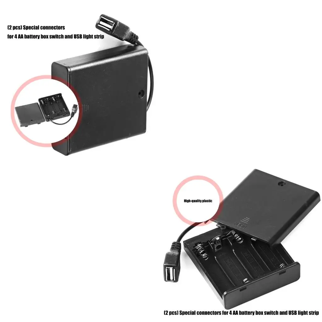  Portable 4 Slots Battery Pack USB LED Strips Connector Switchable Included