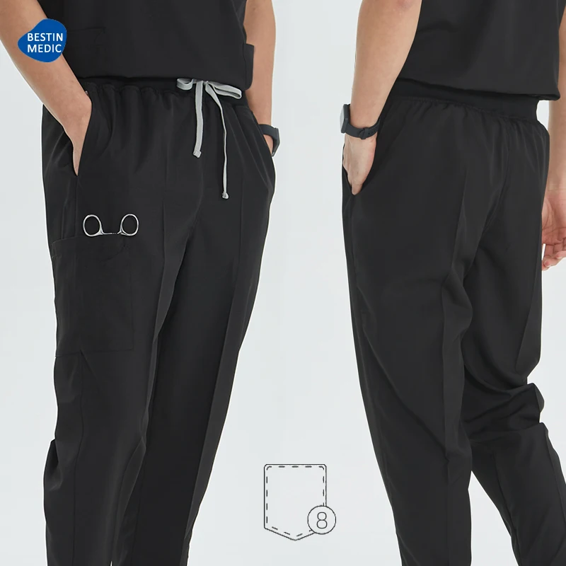 Bestin noir médecin infirmière gommage ensemble Polyester Spandex femmes hommes chirurgien tenue dentiste vêtements animaux de compagnie hôpital uniformes S21