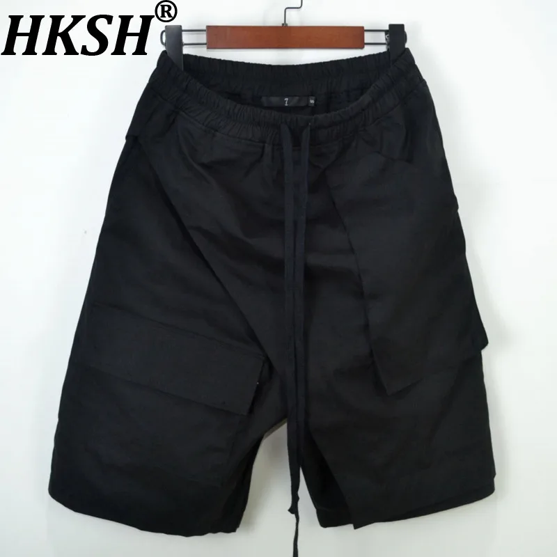 

HKSH Summer New Men Tide Design Dark Multi-Layer Asymmetric Pockets Patchwork Casual Elastic Waist Drawstring Ins Shorts HK17953