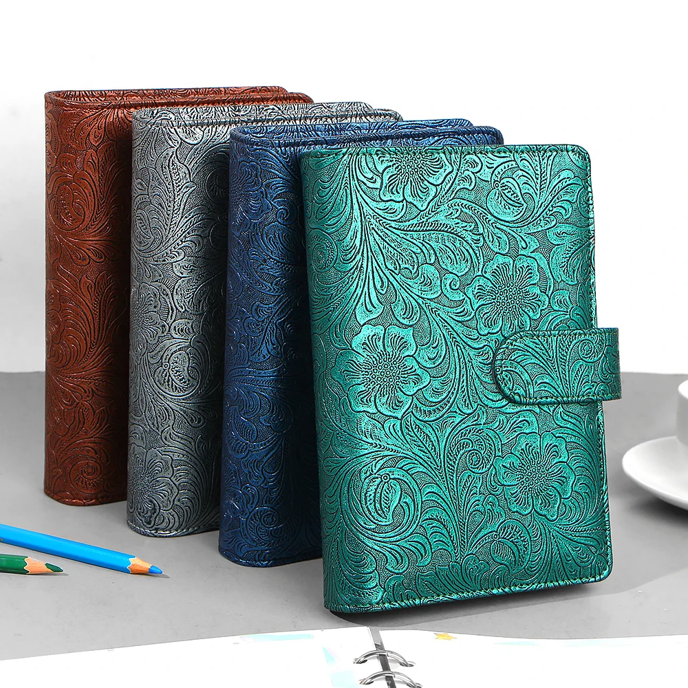 A5 A6 Notebook Cover Metal Color 6 Ring Binder PU Clip-on Notebook Leather Loose Leaf  Notebooks Journal Stationery