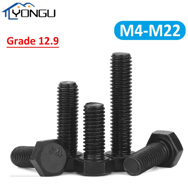 

M4-M22 DIN933 External Hex Hexagon Head Screws Black 12.9 Grade Outside Hexagon Bolts