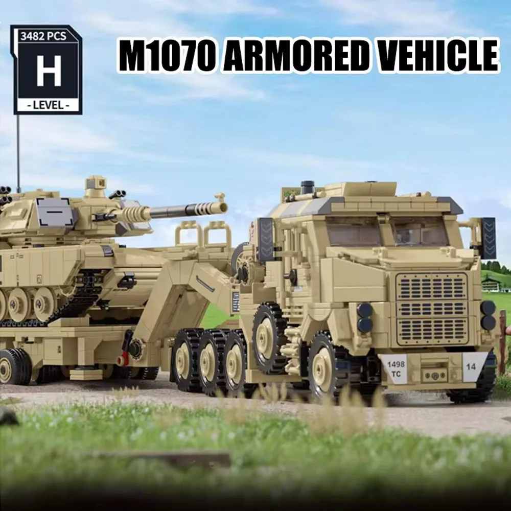 Military MOC 3482pcs M1070 Armored Vehicle M1A2 Tank Trasport Truck Building Blocks World wars Technical Bricks Toys Boys Adult