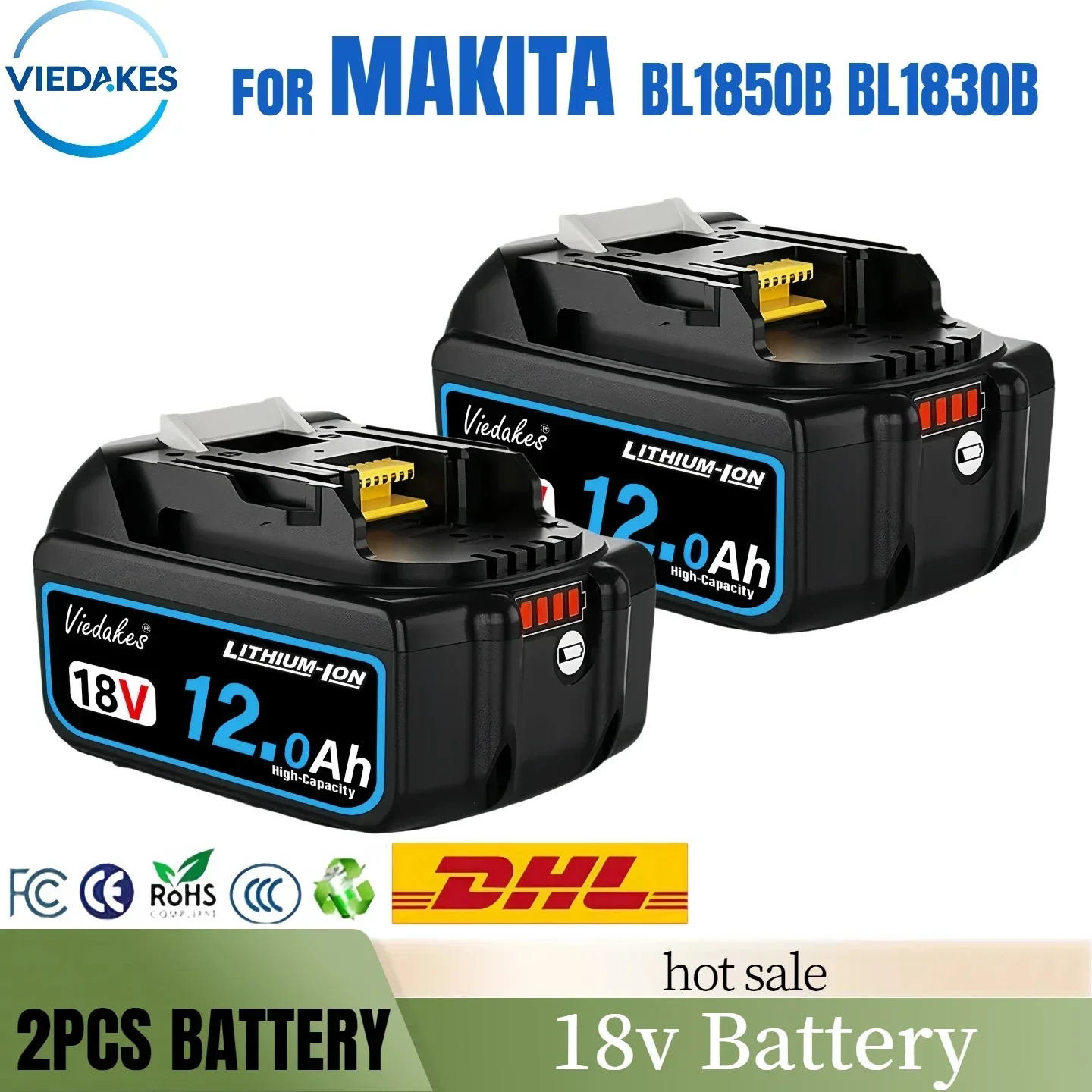 

VIEDAKES 18V 12000mah Replaceable Battery Compatible For Makita BL1830 BL1850 BL1840 BL1840B BL1850B BL1890 FAST 3A charger❦❦❦