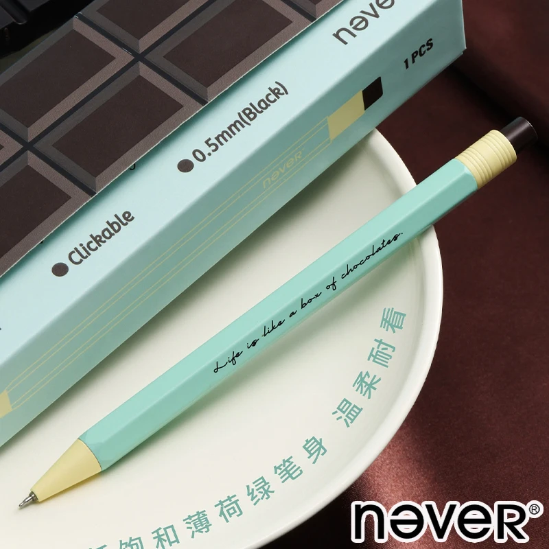 Never Prime Gel Pen Chocolate Gift Set 0.5 ST Nib Mint Hexagonal Anti-Roll Metal Body for Signature Daily Writing Professionals