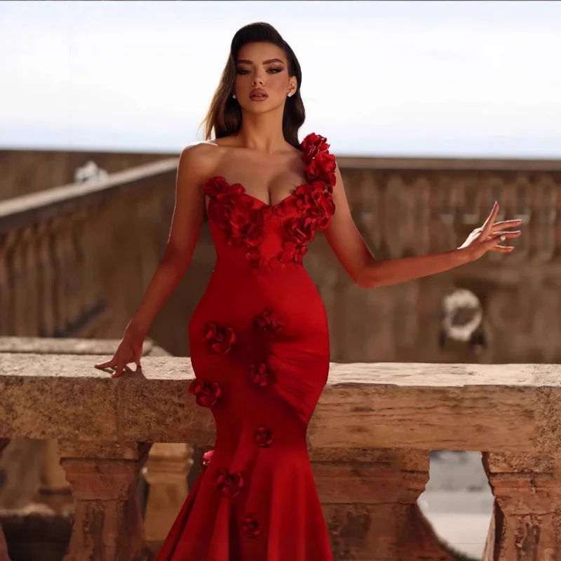 

2025 Red Tube Top Dress Flower Sexy Socialite Style Dress