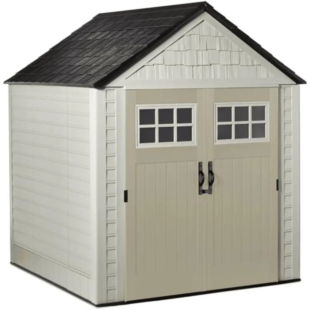 

7 Foot by 7 Foot Weatherproof Outdoor Storage Shed for Garden Tools and Lawn Machinery Organization with Lockable Double Door S