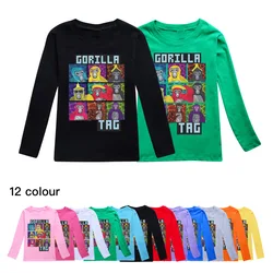 VR Game Gorilla Tag T Shirt Kids Stylish Fashion Cartoon Monkey Clothes Youth Boys Loose O-neck T-Shirts Girls Long Sleeve Tops