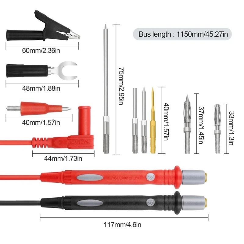ワニ口クリップ付きマルチメーターテストリードキット、バックプローブ、22個