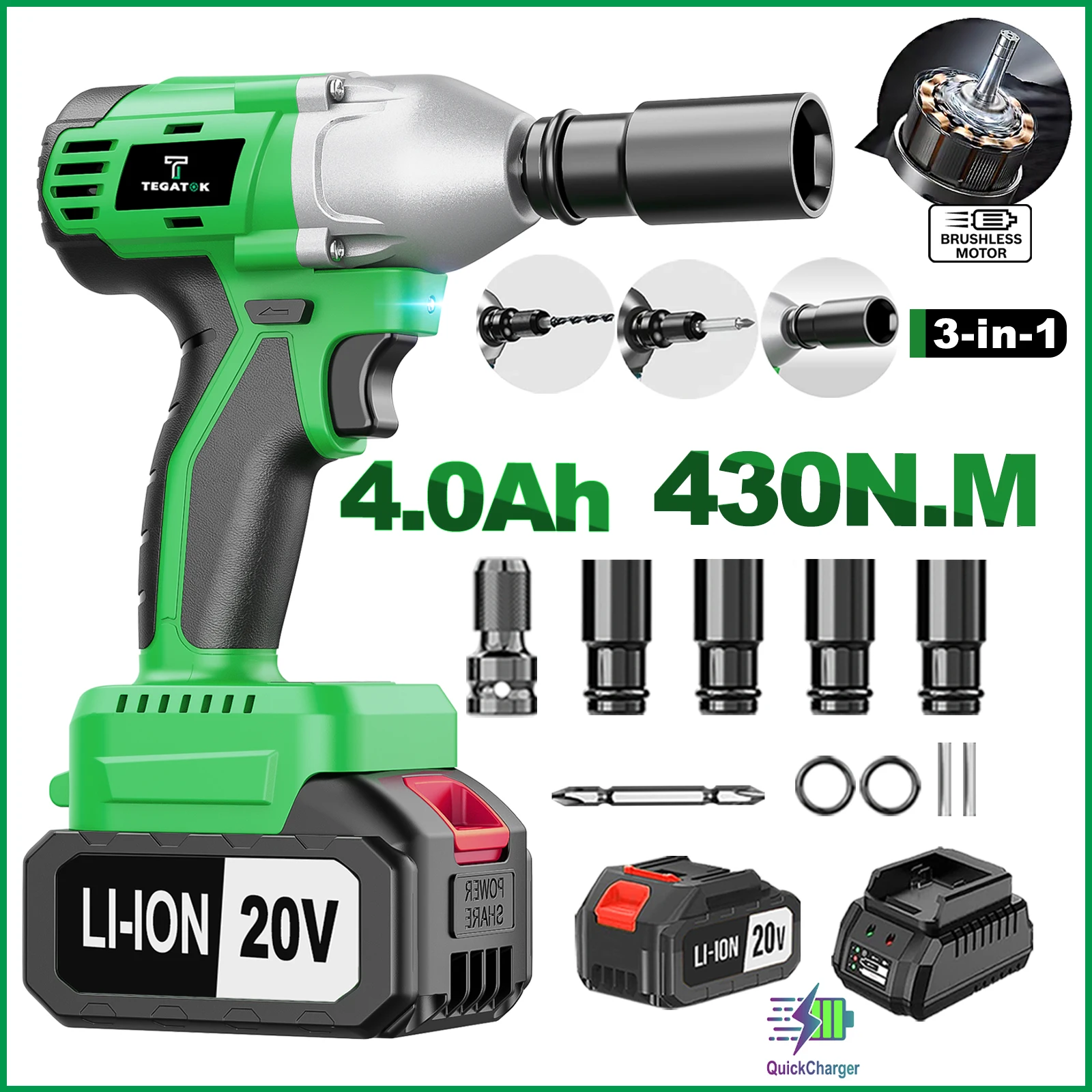 Akku-Schlagschrauber, elektrische Schlagpistole für die Automobilindustrie, 20 V 1/2 Zoll 3000 IPM bürstenloser Schlagschrauber.